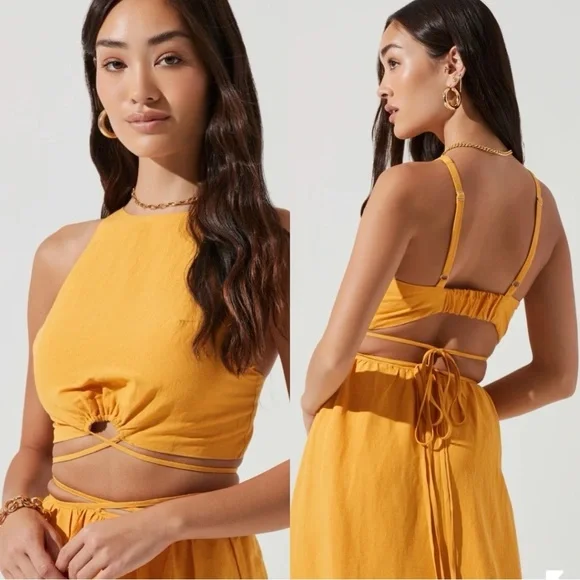 Astr The Label Marigold Divine Tie Waist Crop Top & Maxi Skirt Matching Set NEW - Picture 2 of 16